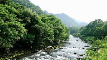 Landschaft bei Nikko, Daiya Fluß und Wasserfälle