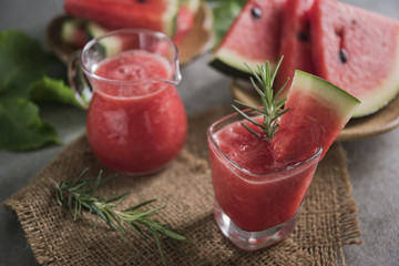 Watermelon drink in glasses with slices of watermelon