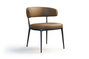 Brown leather chair with metal legs. 3d render