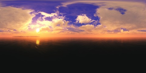 panorama of sea sunset. Environment map. HDRI . equidistant projection. Spherical panorama. landscape. 3d rendering

