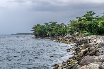 Fototapeta na wymiar Seascape along the east coast in Portland, Jamaica