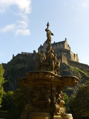 Edinburgh castle and fountain