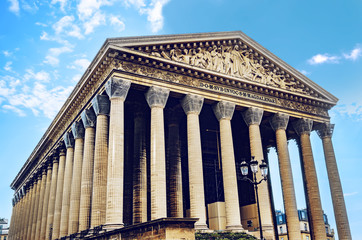 Fototapeta premium Paris France Religion exterior Eglise Le Madeleine Church in summy morning