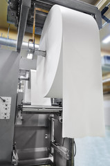 Roll of Paper in Printing machine, Newspaper roto production line in Print shop. Rolled Up, Printing Out, Group of Objects, Merchandise