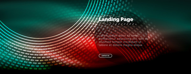 Obraz premium Neon glowing techno lines, hi-tech futuristic abstract background template with circles, landing page template