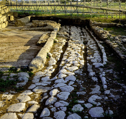 View ruins archaeological area of the ancient settlement of Egnazia, near Sevelletri, Puglia - Italy.In the ancient settlement lived the ancient inhabitants of Puglia, then subjugated by the Romans