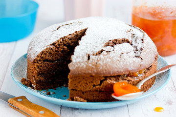Chocolate cake with apricot jam filling