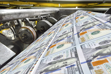 Dollar usa money print process in a modern printing house