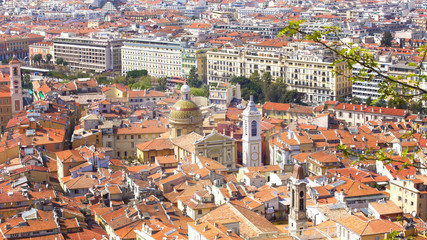 Fototapeta na wymiar Aerial view of St Francois tower and buildings in Nice, sightseeing in city