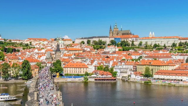 Prague Czech Republic time lapse 4K, city skyline timelapse at Charles Bridge and Prague Castle