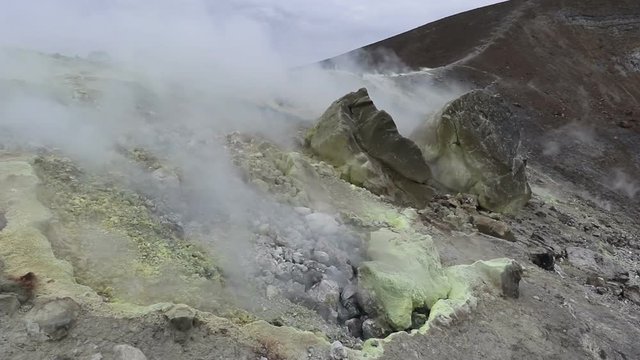sulfur fumaroles on the crater of Vulcano, Aeolian Islands, Sicily