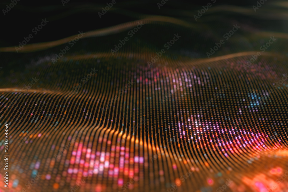 Poster abstract glowing virtual neural network. futuristic coding or artificial intelligence concept 3d ill