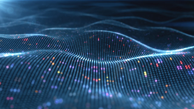 Abstract glowing virtual neural network. Futuristic coding or Artificial Intelligence concept 3d illustration
