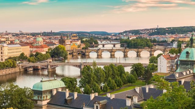 Prague Czech Republic time lapse 4K, city skyline timelapse at Charles Bridge
