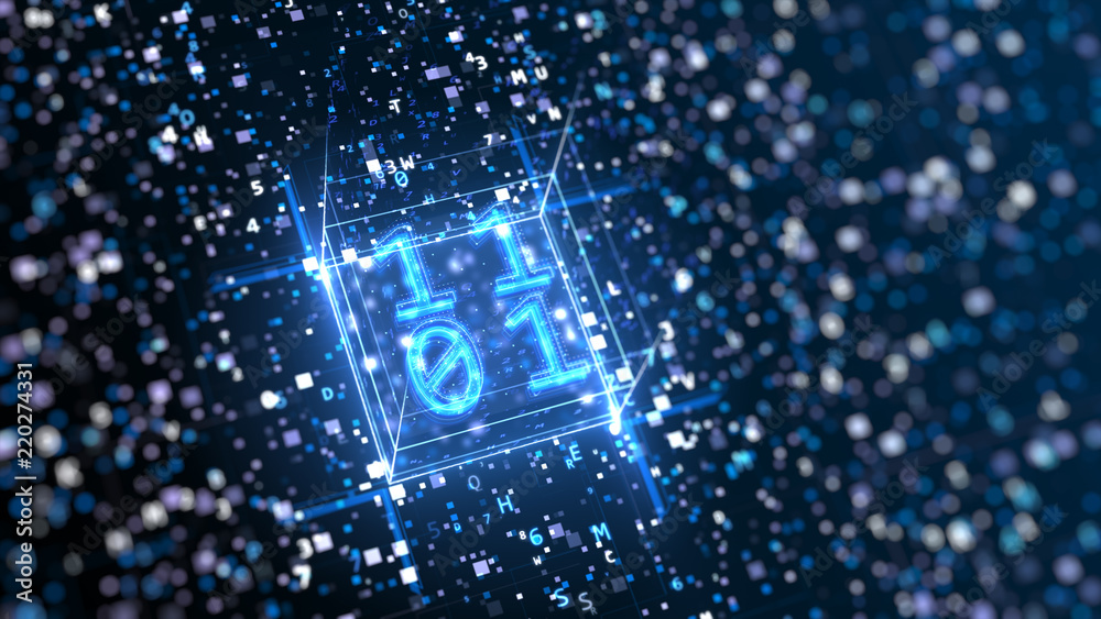 Poster abstract digital background with hexadecimal and binary code 3d illustration