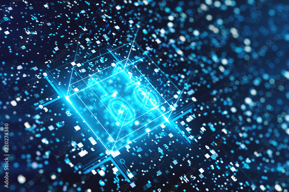 Poster abstract digital background with hexadecimal and binary code 3d illustration