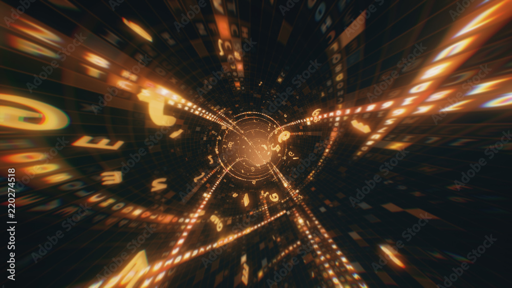 Poster digital hexadecimal code data tunnel 3d illustration