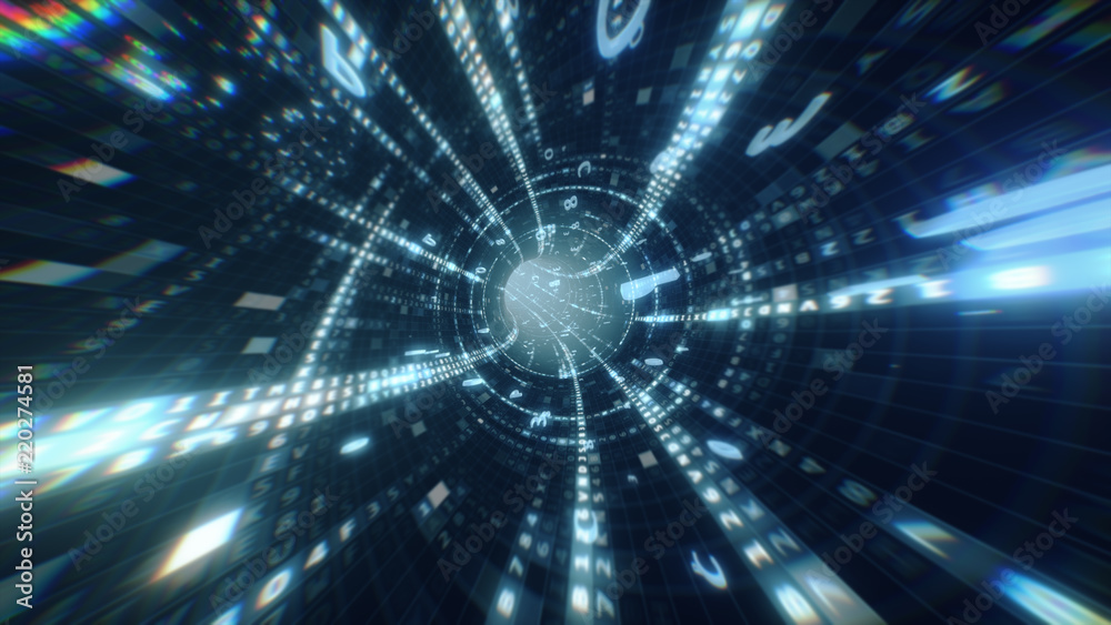 Poster digital hexadecimal code data tunnel 3d illustration