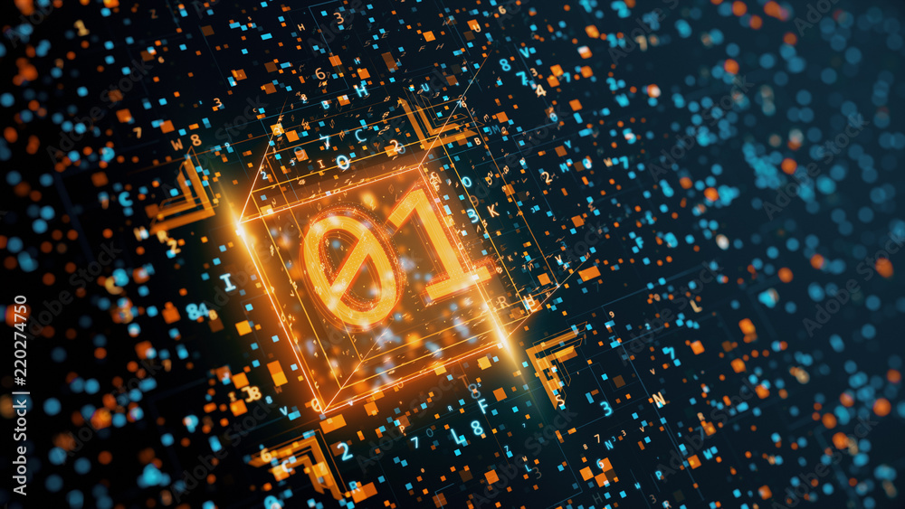 Poster abstract digital background with hexadecimal and binary code 3d illustration