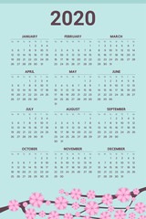 2020 Calendar with flowers theme - Vector