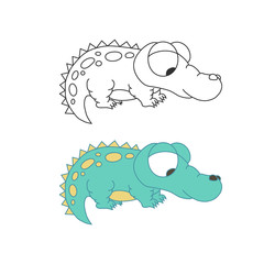 Cute pretty crocodile isolated. Outline colorful vector.
