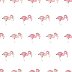 Obraz premium Colorful cute pink flamingo seamless pattern for girl and boy. Pretty background print