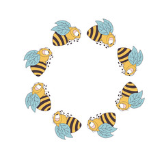 Cute bee round frame. Vector. Isolated. Colorful border