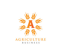 letter a agriculture technology with wheat symbol vector logo design