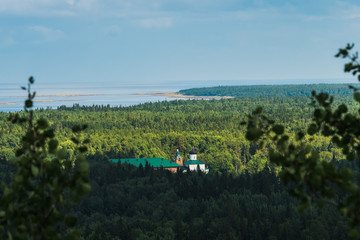 Fototapeta na wymiar View on Savvatiy hermitage from Holy Ascension Skete with Sekirnaya Hill