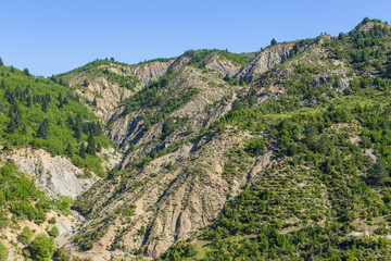 Fototapeta na wymiar Scenic landscape view in Melesin mountain in summer day. Leskovik area, Albania, Europe.