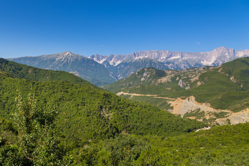 Fototapeta na wymiar Scenic landscape view in Melesin mountain in summer day. Leskovik area, Albania, Europe.