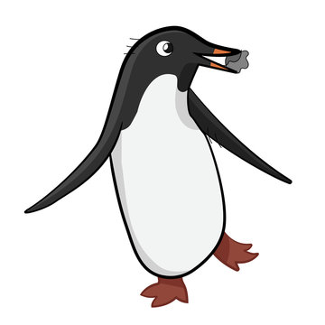 cute penguin dancing with pebble in mouth