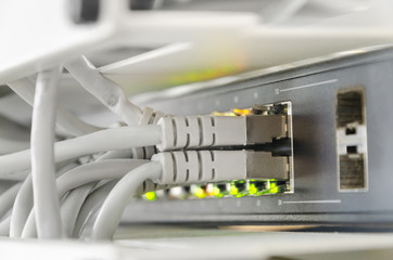 Network panel, switch and cable in data center