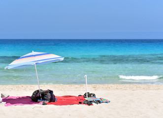 Sun umbrella in the Corralejo Beach, Fuerteventura Island, Canary Islands, Spain