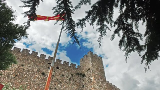 Macedonian flag at the Car Samoil&rsquo;s Fortress in Macedonia