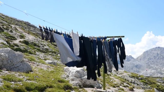 Hanging clothes on a peg in the national park in the Dolomites in Italy
