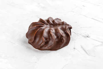 dark chocolate-coated zefir view isolated on white background food dessert