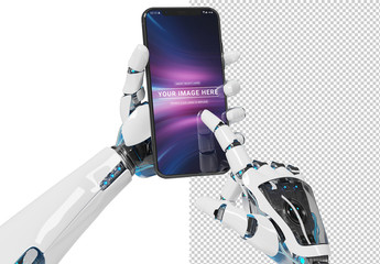 Isolated Smartphone in Robot Hand Mockup