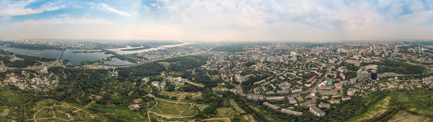 Fototapeta na wymiar Aerial view 360 degrees panorama of Kiev above the National Botanical Garden named after M.M. Grishka.
