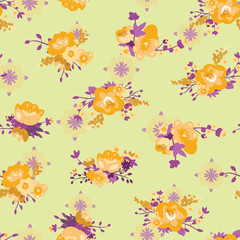 Obraz na płótnie Canvas Vector Yellow Roses Bouquets seamless pattern background. Perfect for fabric, scrapbooking and wallpaper projects. 