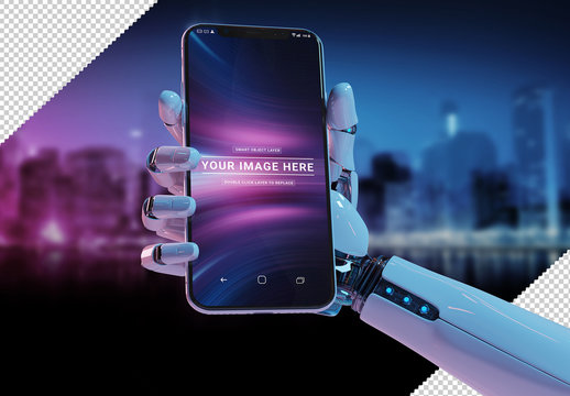 Smartphone in Robot Hand Isolated Mockup
