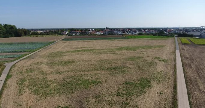 Luftaufnahme Drohnenflug über vertrocknetes, dürres Feld