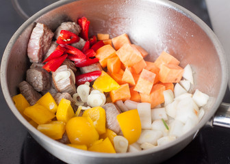 Preparation of beef and pumpkin stew