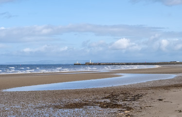 Ayr Beach Looking to Lighthouse Scotland