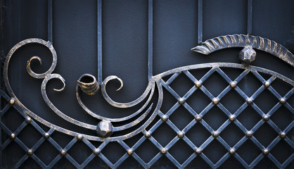 Beautiful decorative metal elements forged wrought iron gates.