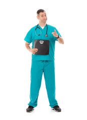 Doctor: Holding A Black Scale For Weight Loss Theme