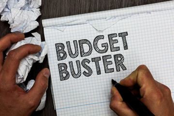 Word writing text Budget Buster. Business concept for Carefree Spending Bargains Unnecessary...