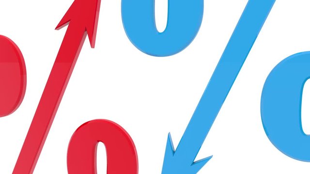 Percents with arrows in blue and red in different directions