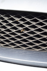 Przód samochodu osobowego z martwymi owadami rozgniecionymi © Tomasz