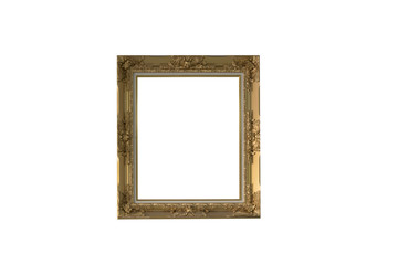 Goden photo frame isolated on white background.